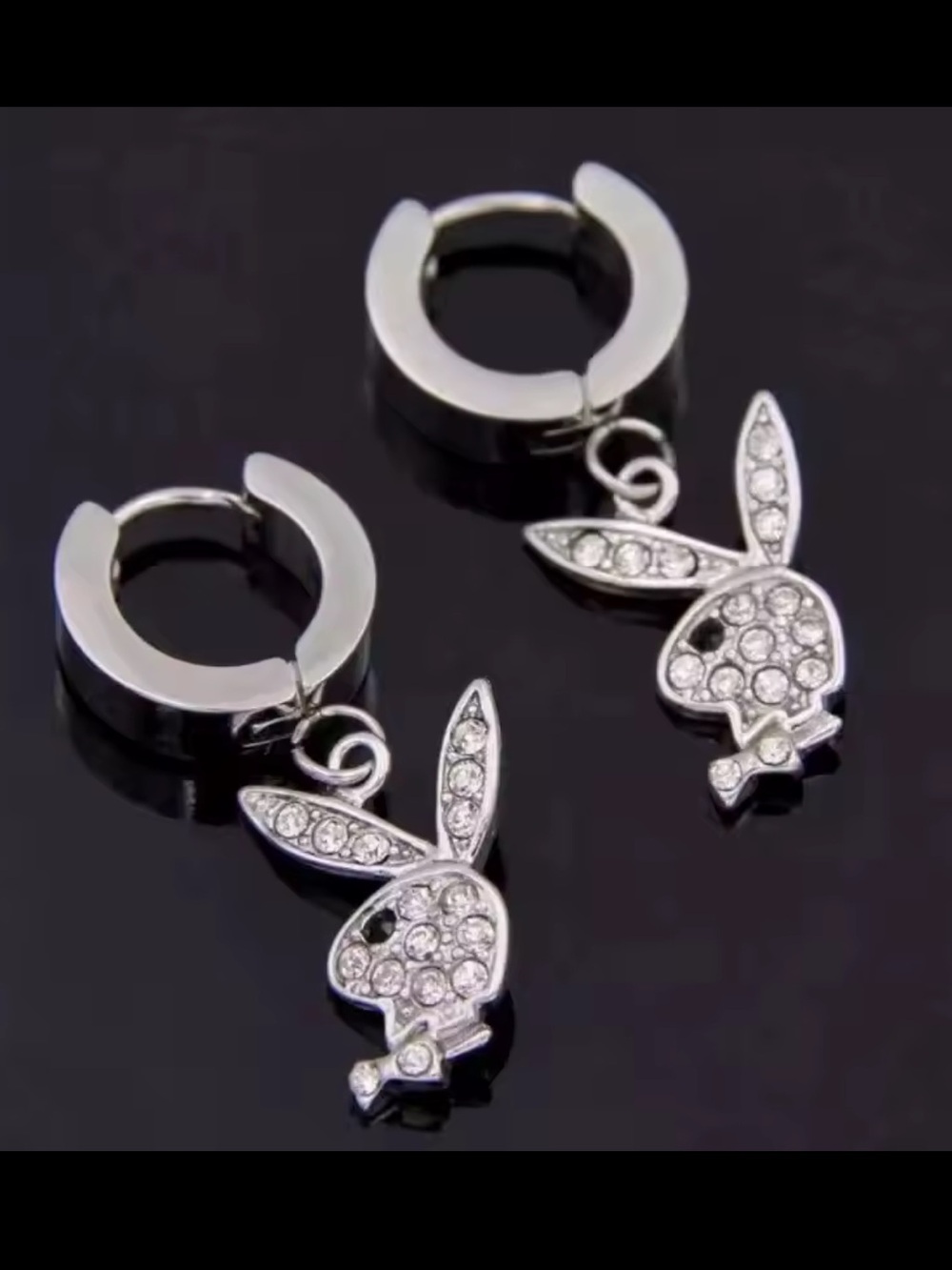 PLAYBOY Silver Crystal Bunny Hoop Earrings